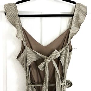 Altar'd State Striped Jumpsuit with Bow Detail - Brown and Cream